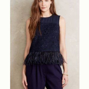 NWT Anthropologie Greylin miri feather lace top Large L navy blue new w/ tags